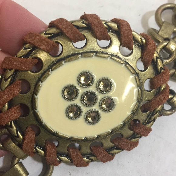 Brass/Bronze Metal Leather Enamel Boho Concho Style Chain Rhinestone Bli… - Picture 9 of 12